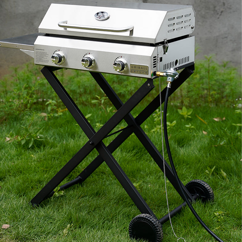 BBQ Gas Griddle 2-Burner with Foldable Cart