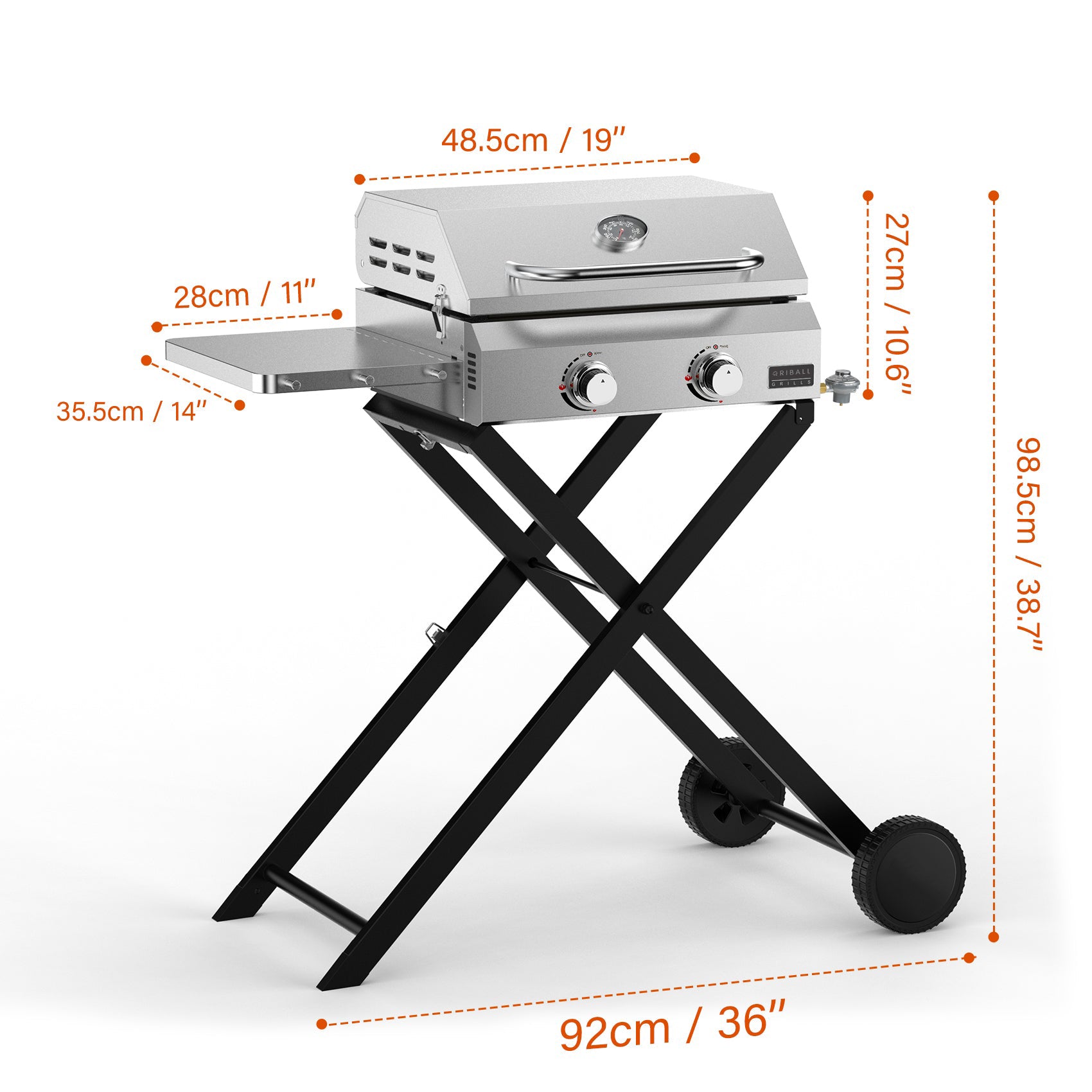 BBQ Gas Griddle 2-Burner with Foldable Cart
