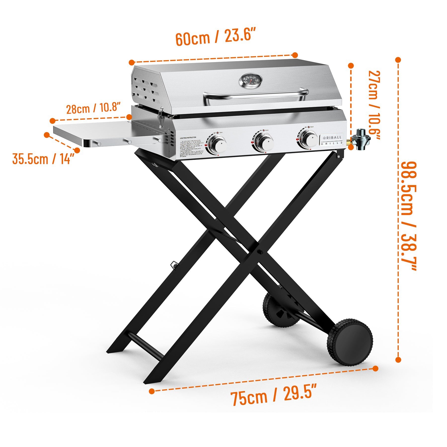 Tabletop Gas Griddle Grill with Lid, 3-Burner