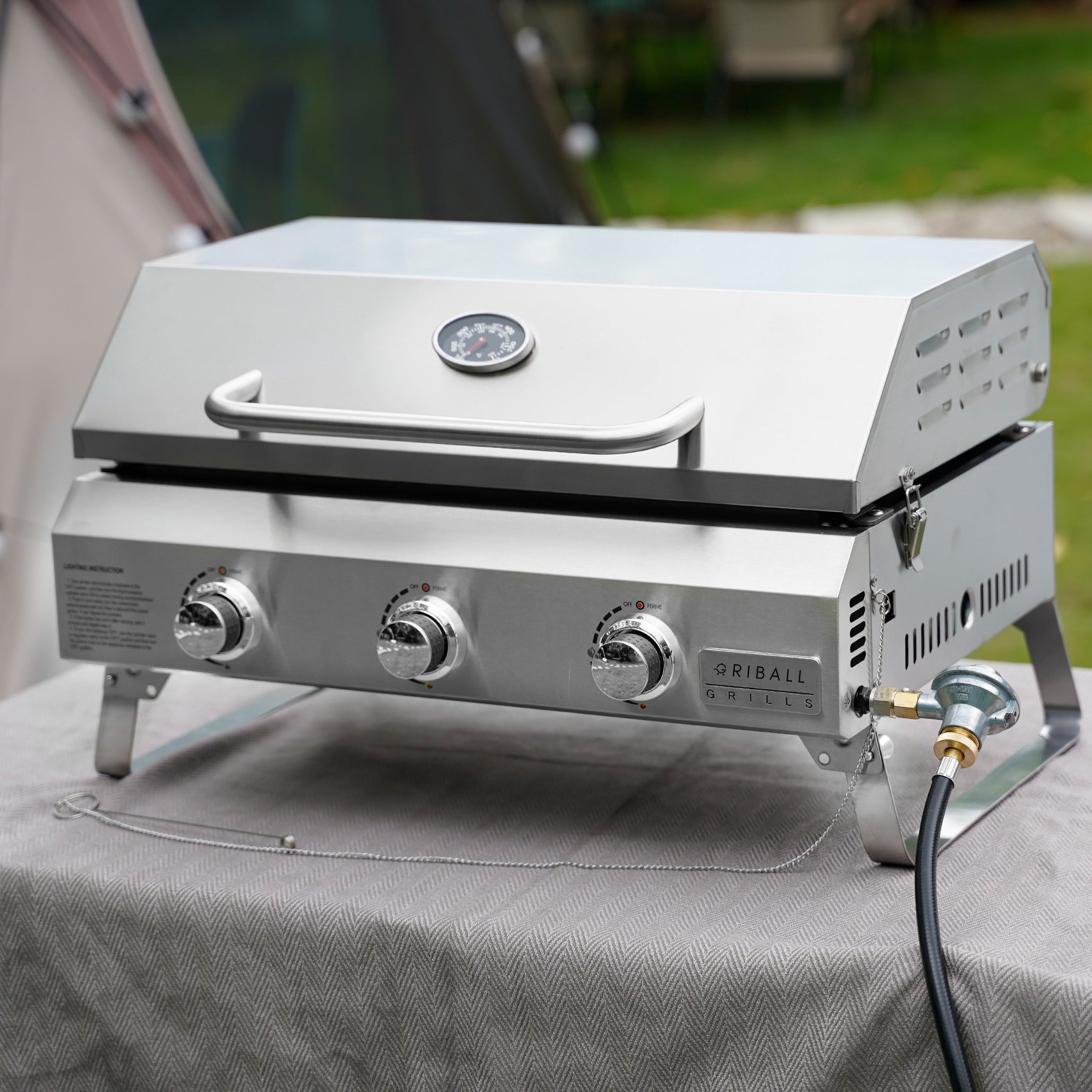Tabletop Gas Griddle Grill with Lid, 3-Burner