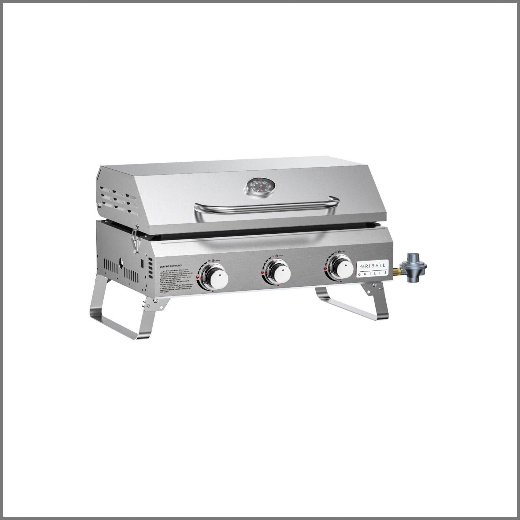 Tabletop Gas Griddle Grill with Lid, 3-Burner